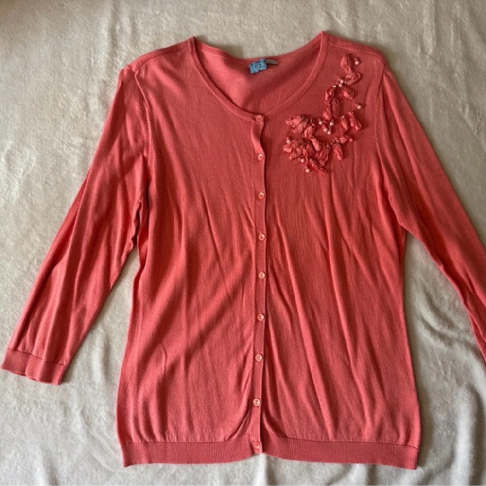 Halogen Coral Button-Up Cardigan